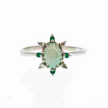 Sky Jewelry Золотое Кольцо с камнями Звездчатый Сапфир , Изумруд и Бриллиант