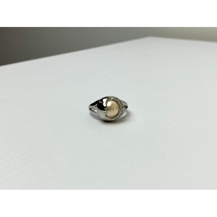 Sky Jewelry Кольцо с Жемчугом и  Фианитами  *Луна*