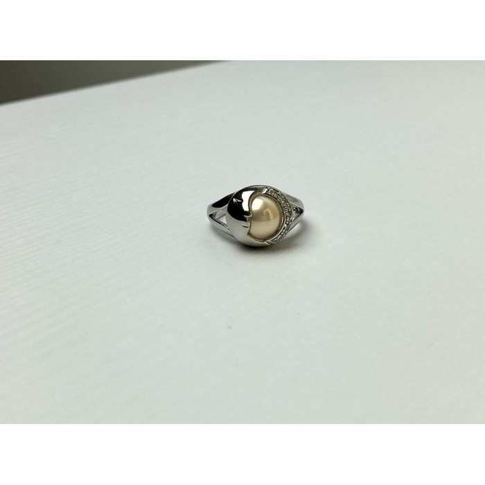 Sky Jewelry Кольцо с Жемчугом и  Фианитами  *Луна*