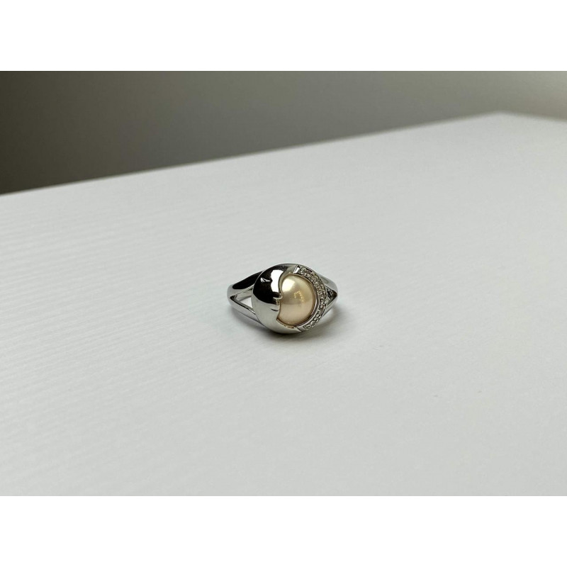 Sky Jewelry Кольцо с Жемчугом и  Фианитами  *Луна*