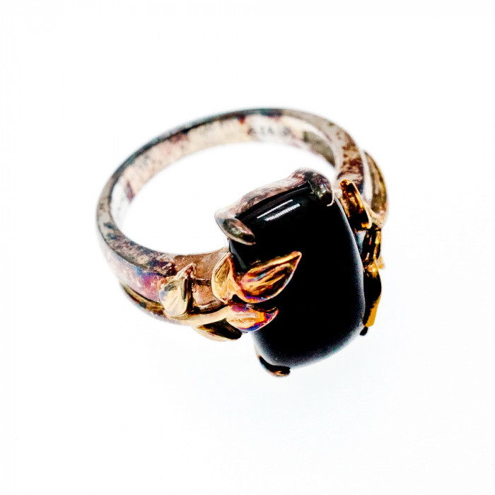 Sky Jewelry Серебряное Кольцо со вставками из позолоты с Черным Ониксом