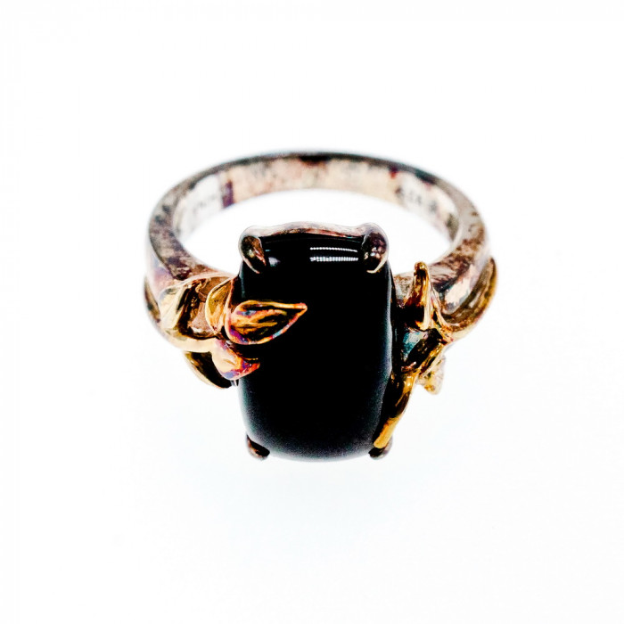 Sky Jewelry Серебряное Кольцо со вставками из позолоты с Черным Ониксом