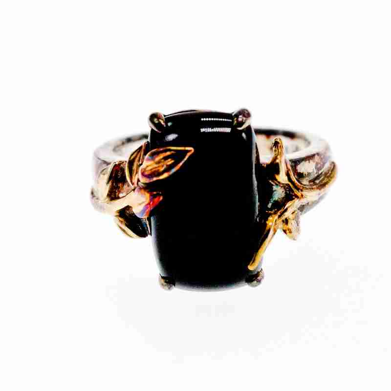 Sky Jewelry Серебряное Кольцо со вставками из позолоты с Черным Ониксом