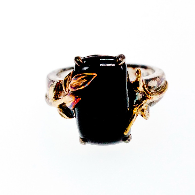 Sky Jewelry Серебряное Кольцо со вставками из позолоты с Черным Ониксом