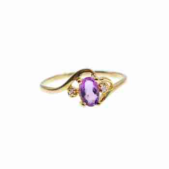 Sky Jewelry Золотое Кольцо 14К (585 проба) с Аметистом и Бриллиантами