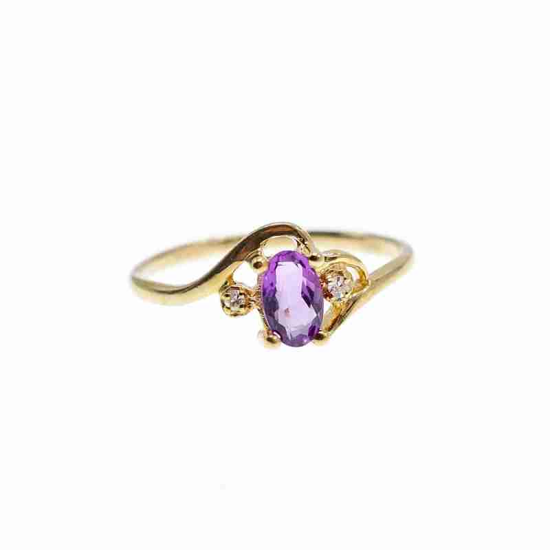 Sky Jewelry Золотое Кольцо 14К (585 проба) с Аметистом и Бриллиантами