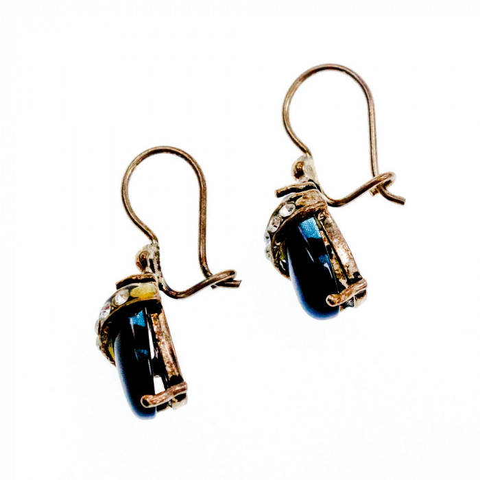 Sky Jewelry Серебряные серьги с ониксом и фианитами