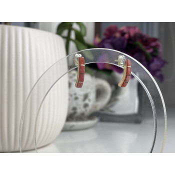 Sky Jewelry Серебряные серьги-гвоздики с красным перламутром