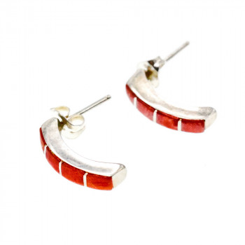 Sky Jewelry Серебряные серьги-гвоздики с красным перламутром