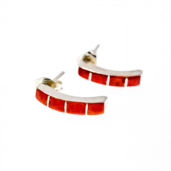 Sky Jewelry Серебряные серьги-гвоздики с красным перламутром