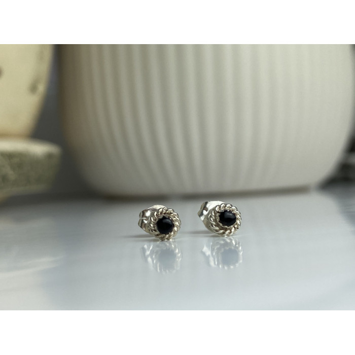 Sky Jewelry Серебряные серьги-гвоздики с агатом Маленькое Счастье