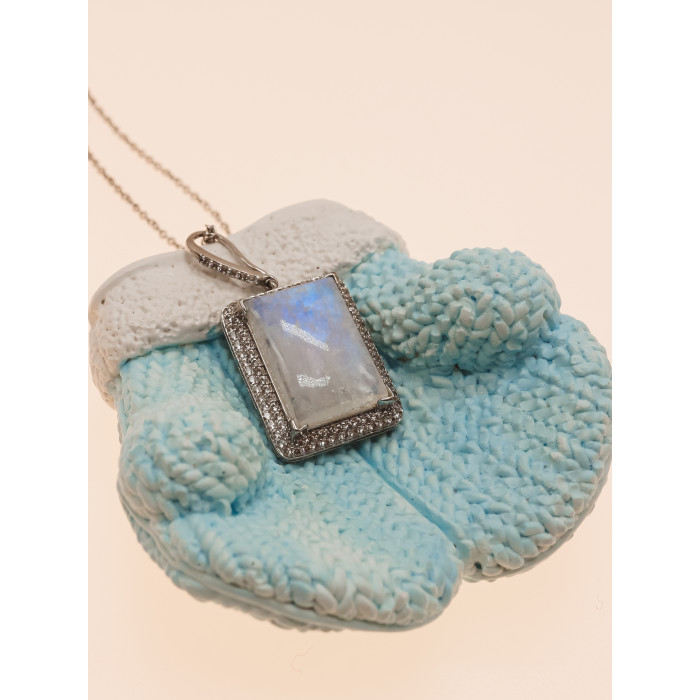 Sky Jewelry Серебряная цепочка с кулоном лунный камень и фианиты