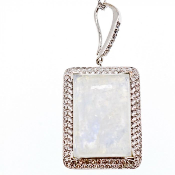 Sky Jewelry Серебряная цепочка с кулоном лунный камень и фианиты