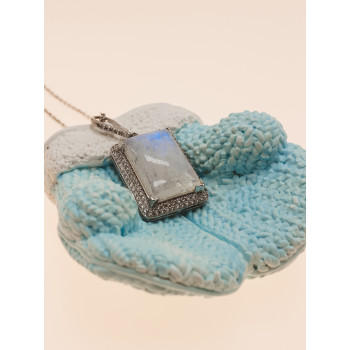 Sky Jewelry Серебряная цепочка с кулоном лунный камень и фианиты