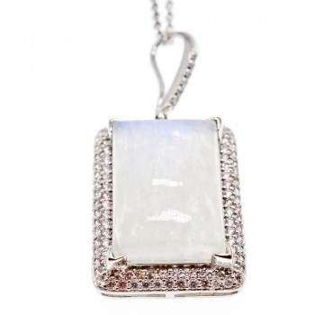 Sky Jewelry Серебряная цепочка с кулоном лунный камень и фианиты