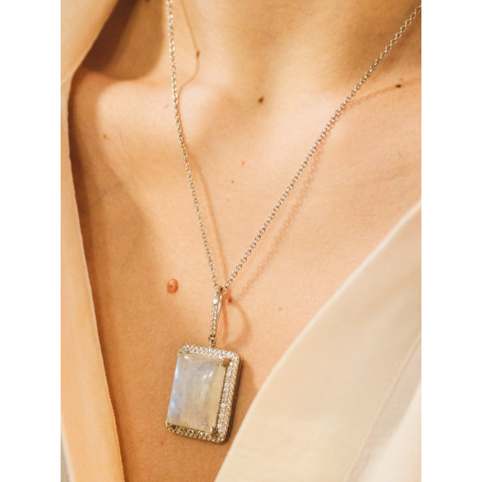 Sky Jewelry Серебряная цепочка с кулоном лунный камень и фианиты