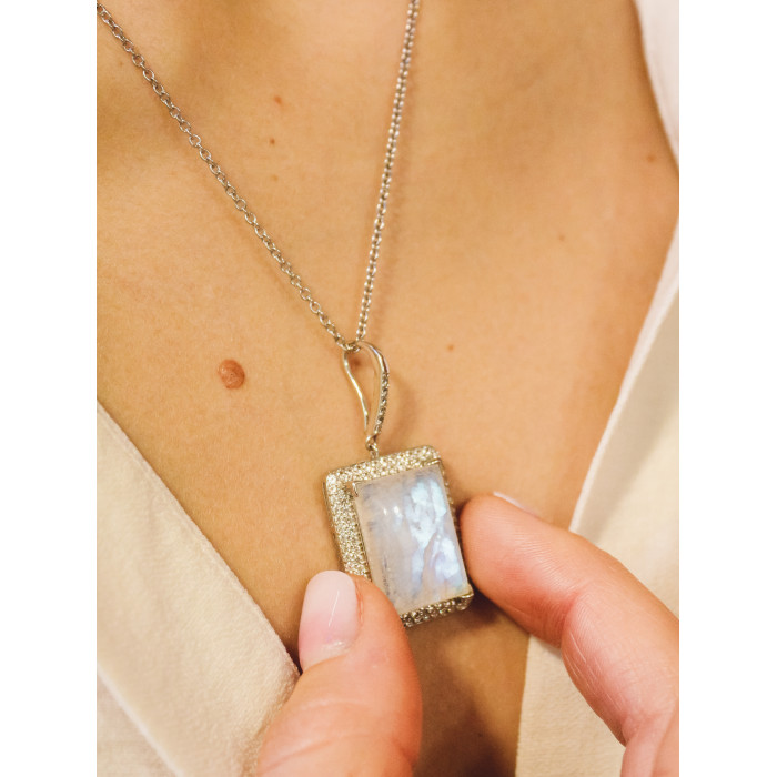 Sky Jewelry Серебряная цепочка с кулоном лунный камень и фианиты