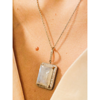 Sky Jewelry Серебряная цепочка с кулоном лунный камень и фианиты