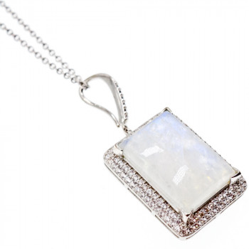 Sky Jewelry Серебряная цепочка с кулоном лунный камень и фианиты