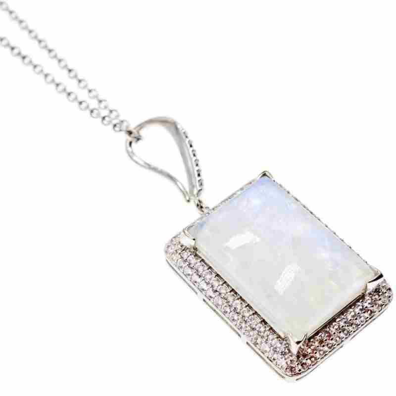 Sky Jewelry Серебряная цепочка с кулоном лунный камень и фианиты