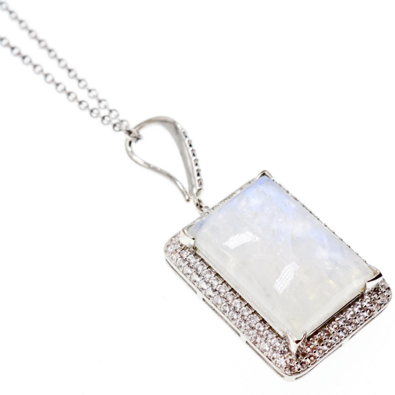Sky Jewelry Серебряная цепочка с кулоном лунный камень и фианиты