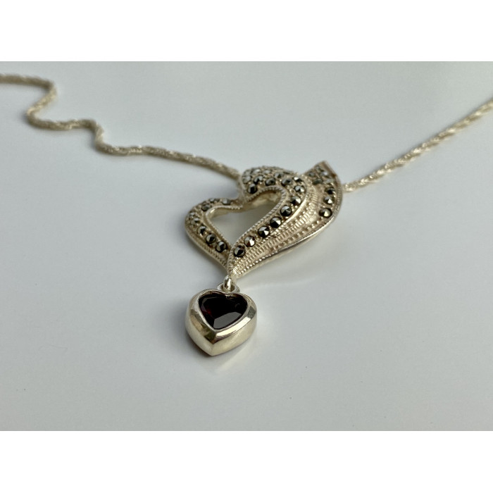 Sky Jewelry Серебряная цепочка с кулоном камни Альмандин и Морион