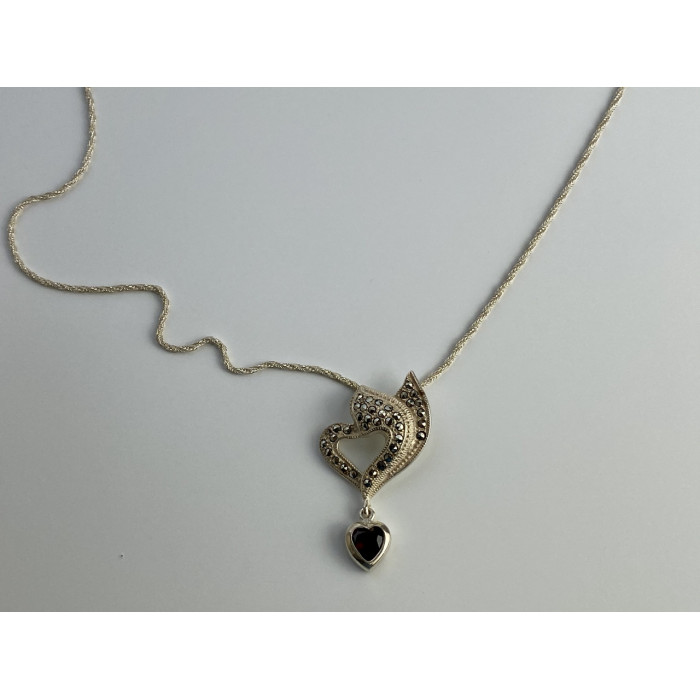 Sky Jewelry Серебряная цепочка с кулоном камни Альмандин и Морион