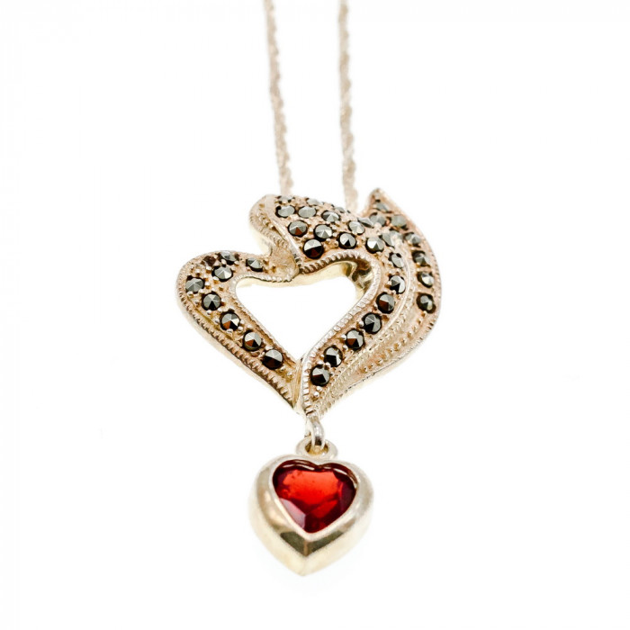 Sky Jewelry Серебряная цепочка с кулоном камни Альмандин и Морион