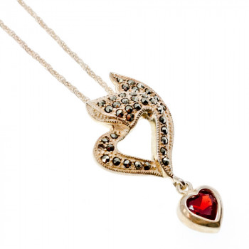 Sky Jewelry Серебряная цепочка с кулоном камни Альмандин и Морион