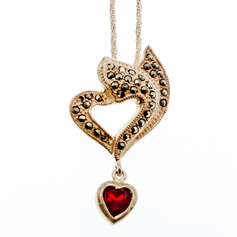 Sky Jewelry Серебряная цепочка с кулоном камни Альмандин и Морион