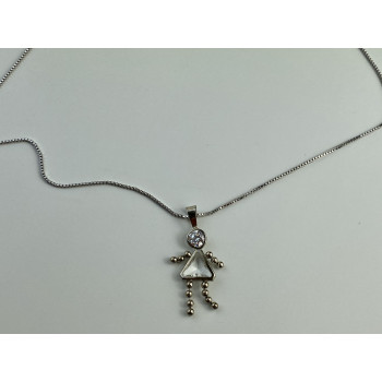 Sky Jewelry Серебряная цепочка с кулоном фианиты Девочка