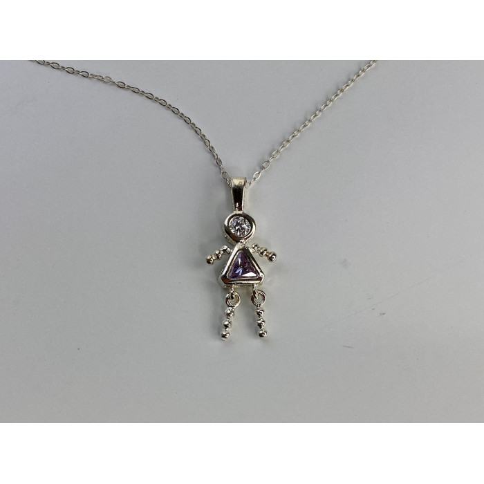 Sky Jewelry Серебряная цепочка с кулоном фианиты Девочка 2