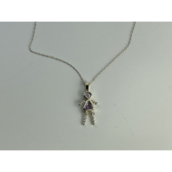 Sky Jewelry Серебряная цепочка с кулоном фианиты Девочка 2