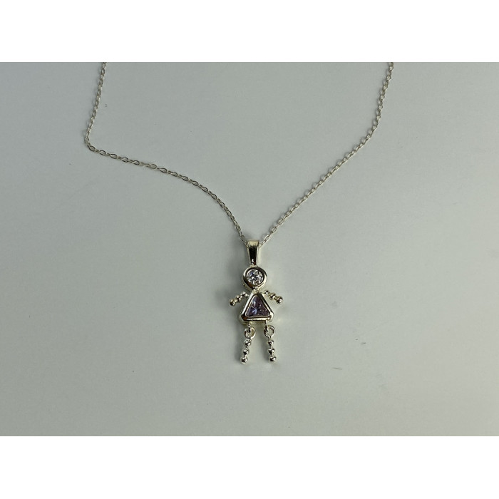 Sky Jewelry Серебряная цепочка с кулоном фианиты Девочка 2