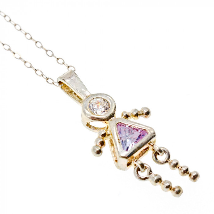 Sky Jewelry Серебряная цепочка с кулоном фианиты Девочка 2