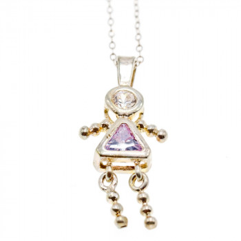 Sky Jewelry Серебряная цепочка с кулоном фианиты Девочка 2