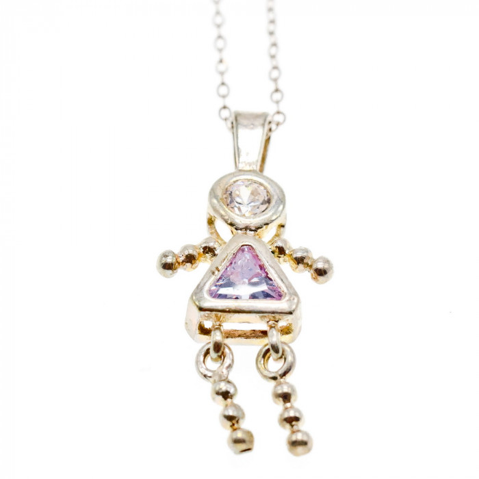 Sky Jewelry Серебряная цепочка с кулоном фианиты Девочка 2