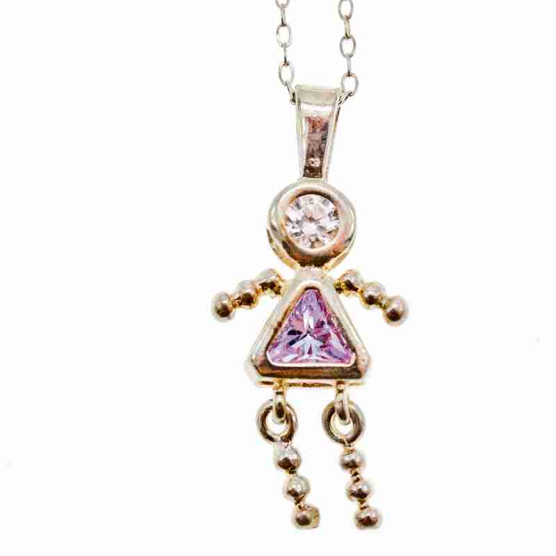 Sky Jewelry Серебряная цепочка с кулоном фианиты Девочка 2