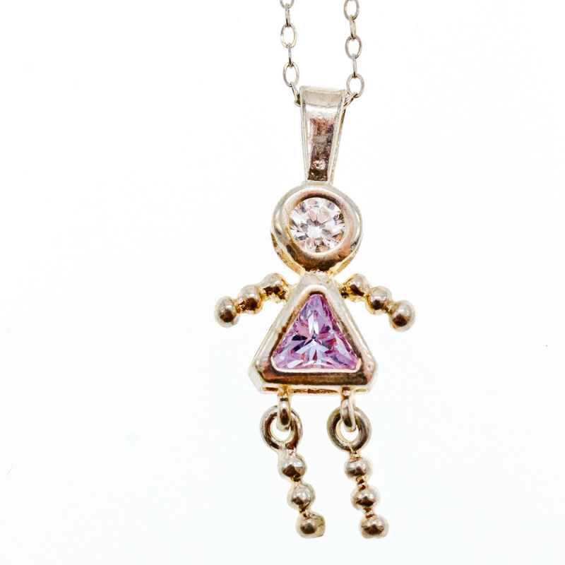 Sky Jewelry Серебряная цепочка с кулоном фианиты Девочка 2