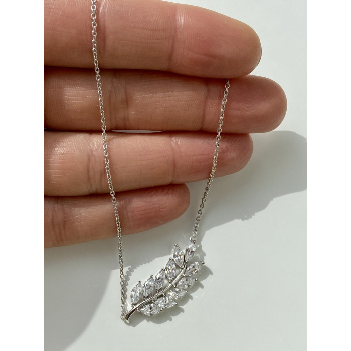 Sky Jewelry Серебряное ожерелье с фианитами Лист