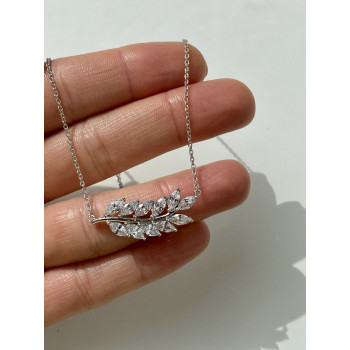 Sky Jewelry Серебряное ожерелье с фианитами Лист