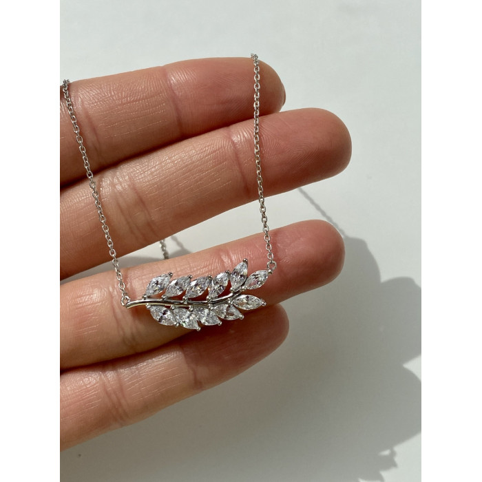 Sky Jewelry Серебряное ожерелье с фианитами Лист