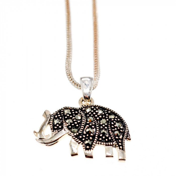 Sky Jewelry Серебряная цепочка с кулоном морион Слоник