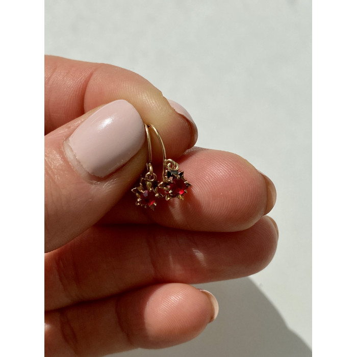 Sky Jewelry Золотые Серьги с красной шпинелью
