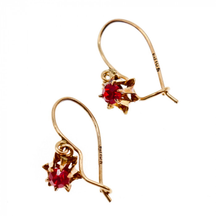 Sky Jewelry Золотые Серьги с красной шпинелью