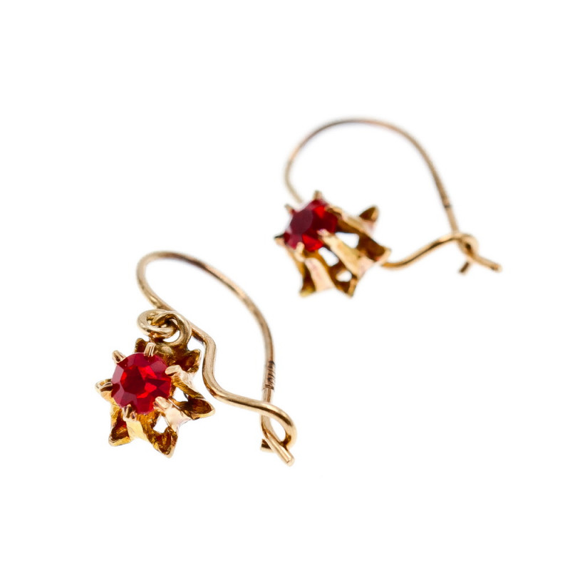 Sky Jewelry Золотые Серьги с красной шпинелью