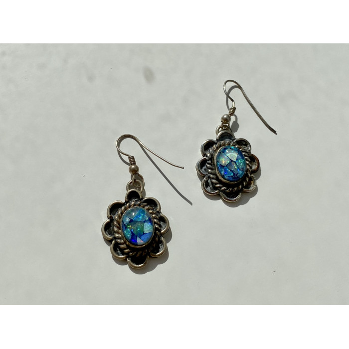 Sky Jewelry Серебряные винтажные серьги с Мозаика Опалом