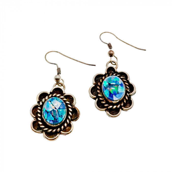 Sky Jewelry Серебряные винтажные серьги с Мозаика Опалом