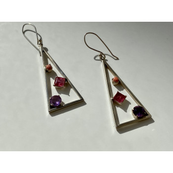 Sky Jewelry Серебряные серьги с камнями морганит иолит и агат