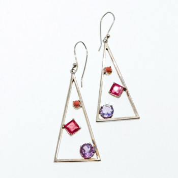 Sky Jewelry Серебряные серьги с камнями морганит иолит и агат